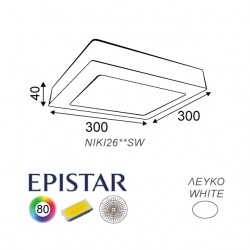 26W LED SMD Τετράγωνο Slim Panel Σε Λευκό Χρώμα 120º 230V IP44 NIKI-ALPI ACA