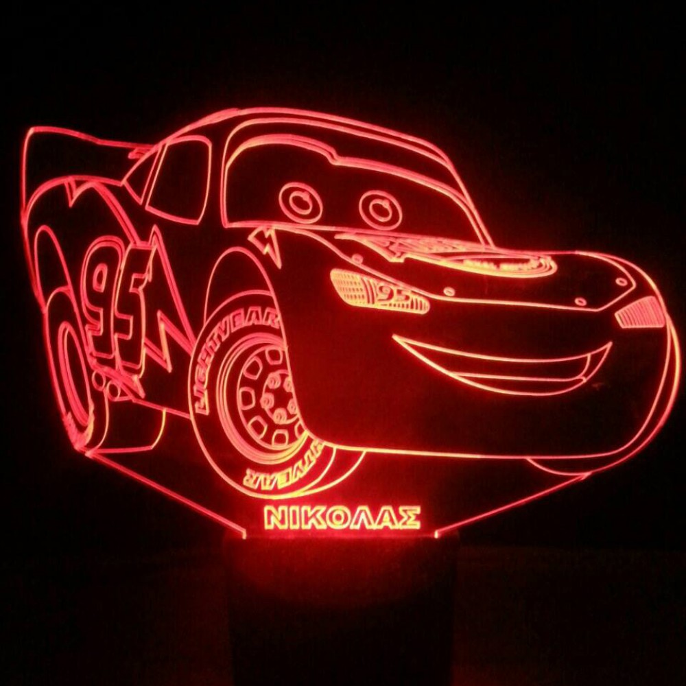 LED Φωτιστικό Χαραγμένο Plexiglass Με Σχέδιο Disney Cars Με Διακόπτη ON/OFF AlphaLed