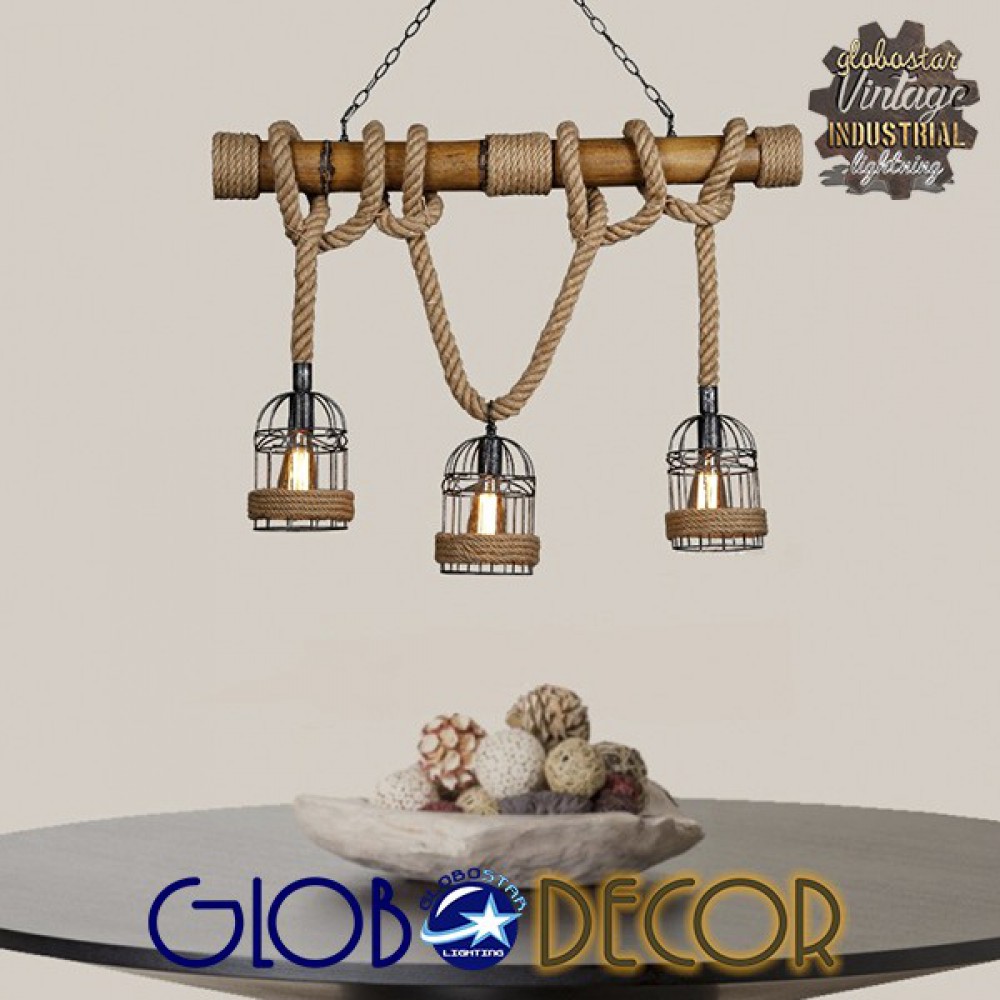 Vintage Φωτιστικό Οροφής Lilo από Bamboo ROPE 3XE27 Globostar