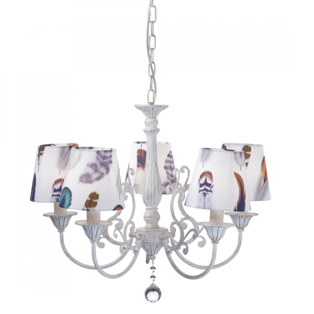 Μεταλλικό Φωτιστικό Λευκό Με Υφασμάτινα Καπέλα Με Σχέδια 5xΕ14 ACA