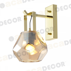 Γυάλινο Επίτοιχο Φωτιστικό Πολυγωνικό Σε Κεχριμπαρί-Ορειχάλκινο Χρώμα E27 Aca
