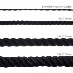 Καλώδιο Σχοινί Τριχιά 2XL, Καλώδιο 3x0,75 Καλυμμένο Με Ύφασμα Και Γυαλιστερό Μαύρο Βαμβάκι Ø24mm Creative Cables