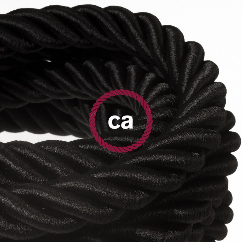 Καλώδιο Σχοινί Τριχιά 3XL, Καλώδιο 3x0,75 Καλυμμένο Με Ύφασμα Και Γυαλιστερό Μαύρο Βαμβάκι Ø30mm Creative Cables