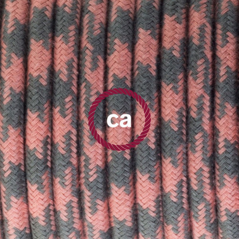 Στρόγγυλο Υφασμάτινο Καλώδιο καλυμμένο από μετάξι - Δίχρωμο Ροζ και Γκρι RP26 Creative Cables