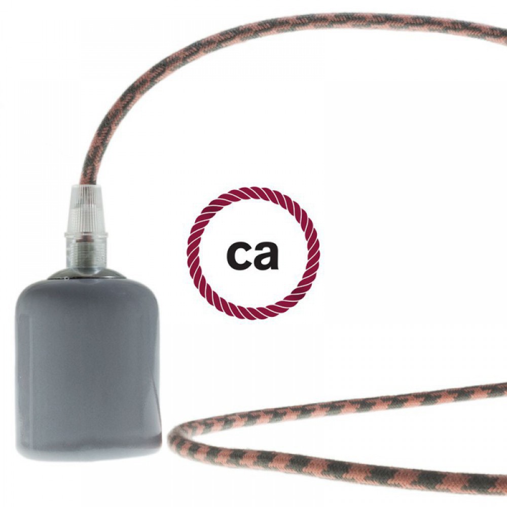 Στρόγγυλο Υφασμάτινο Καλώδιο καλυμμένο από μετάξι - Δίχρωμο Ροζ και Γκρι RP26 Creative Cables