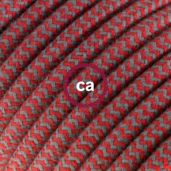 Στρόγγυλο Υφασμάτινο Καλώδιο καλυμμένο από βαμβάκι - ZigZag Δίχρωμο Κόκκινο και Γκρι RZ28 Creative Cables