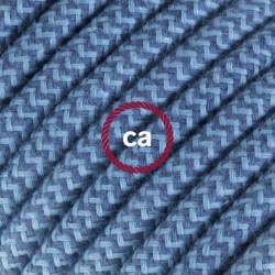 Στρόγγυλο Υφασμάτινο Καλώδιο καλυμμένο από βαμβάκι- ZigZag Πέτρινο Γκρι και Γαλάζιο Ωκεανί RZ25 Creative Cables