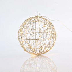 Μεταλλική Σαμπανί Ή Ασημί Φωτιζόμενη Μπάλα Με Glitter 10 LED Ø20 Magic Christmas