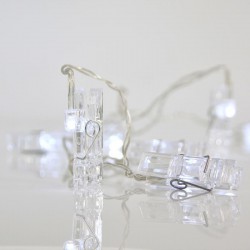 10 Θερμά Λευκά LED Μπαταρίας Με Πλαστικά Μανταλάκια Ανά 15cm Magic Christmas