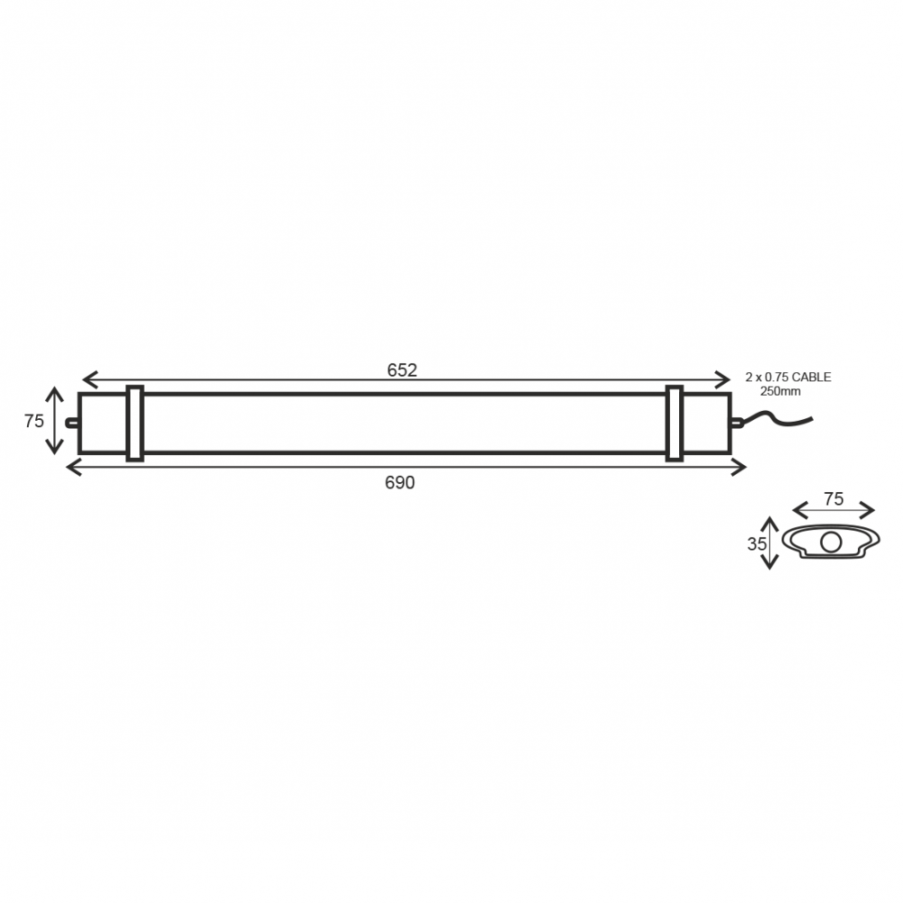 LED Γραμμικό Στεγανό Φωτιστικό Λευκό 69cm 30W IP66 120° 6000K Ψυχρό λευκό TETE Aca