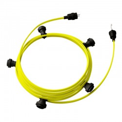 Γιρλάντα Έτοιμη Για Χρήση, 7,5m Υφασμάτινο Καλώδιο Πλακέ Κίτρινο Φωσφοριζέ CF10 με 5 Ντουί, Γάντζο Και Φις Creative Cables