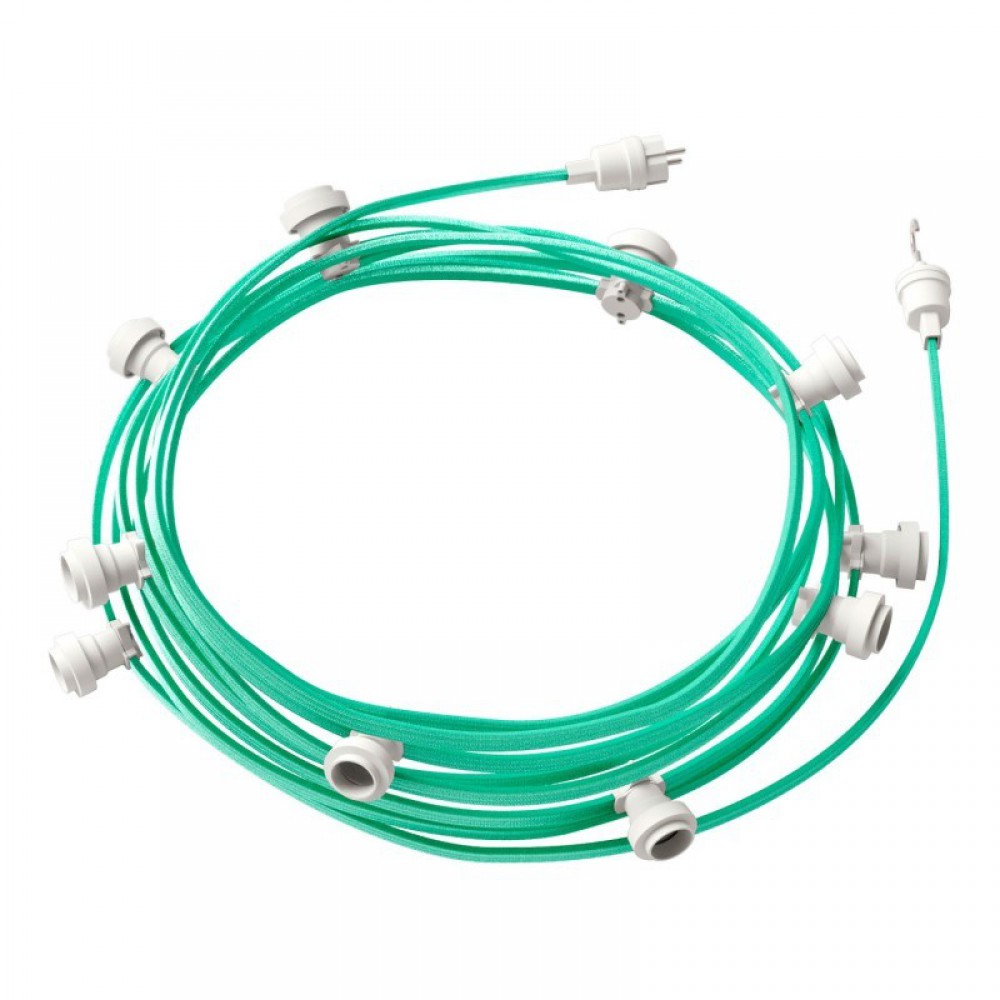 Γιρλάντα Έτοιμη Για Χρήση, 12,5m Υφασμάτινο Καλώδιο Πλακέ Πράσινο Οπάλ CH69 με 10 Ντουί, Γάντζο Και Φις Creative Cables