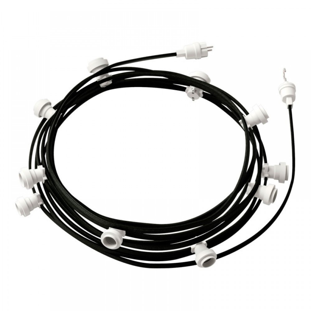 Γιρλάντα Έτοιμη Για Χρήση, 12,5m Υφασμάτινο Καλώδιο Πλακέ Μαύρο CM04 με 10 Ντουί, Γάντζο Και Φις Creative Cables