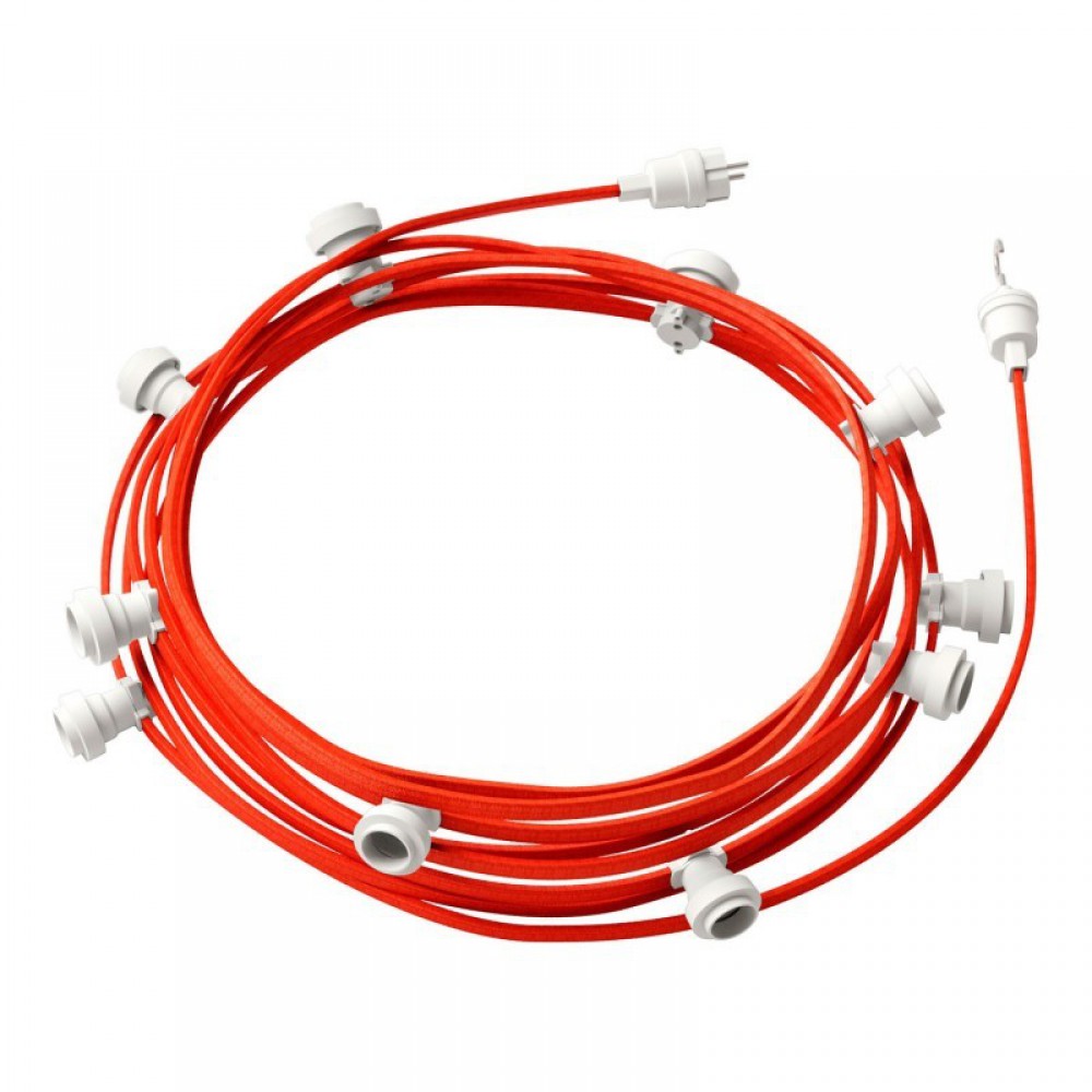 Γιρλάντα Έτοιμη Για Χρήση, 12,5m Υφασμάτινο Καλώδιο Πλακέ Πορτοκαλί Φωσφοριζέ CF15 Με 10 Ντουί, Γάντζο Και Φις Creative Cables