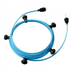 Γιρλάντα Έτοιμη Για Χρήση, 7,5m Υφασμάτινο Καλώδιο Πλακέ Γαλάζιο Απαλό CM17 με 5 Ντουί, Γάντζο Και Φις Creative Cables