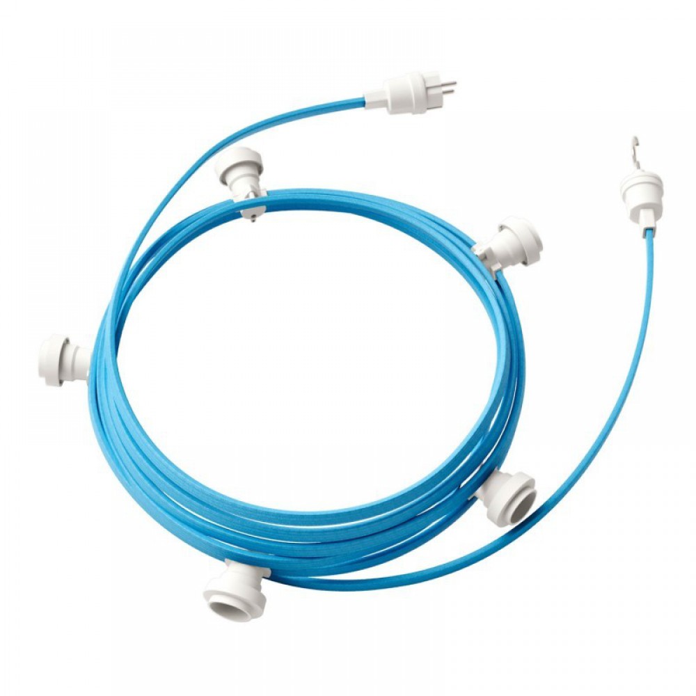 Γιρλάντα Έτοιμη Για Χρήση, 7,5m Υφασμάτινο Καλώδιο Πλακέ Γαλάζιο Απαλό CM17 με 5 Ντουί, Γάντζο Και Φις Creative Cables