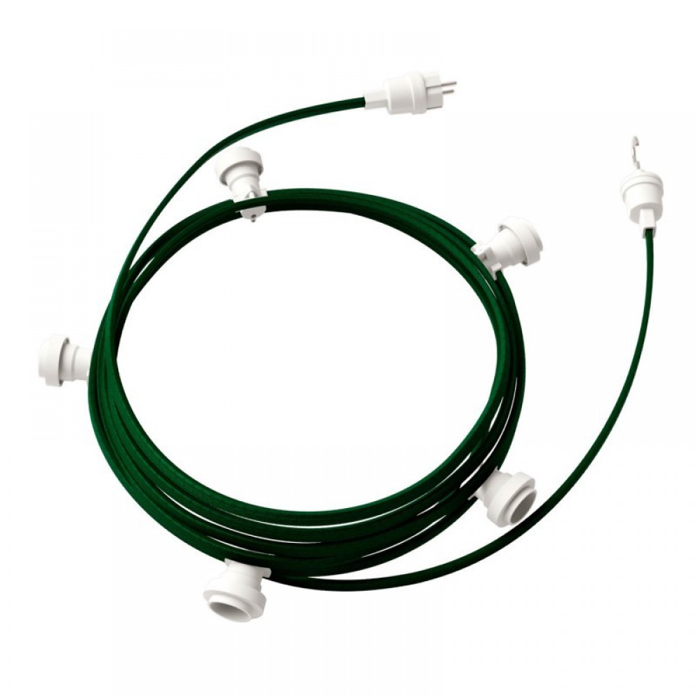 Γιρλάντα Έτοιμη Για Χρήση, 7,5m Υφασμάτινο Καλώδιο Πλακέ Σκούρο Πράσινο CM21 με 5 Ντουί, Γάντζο Και Φις Creative Cables