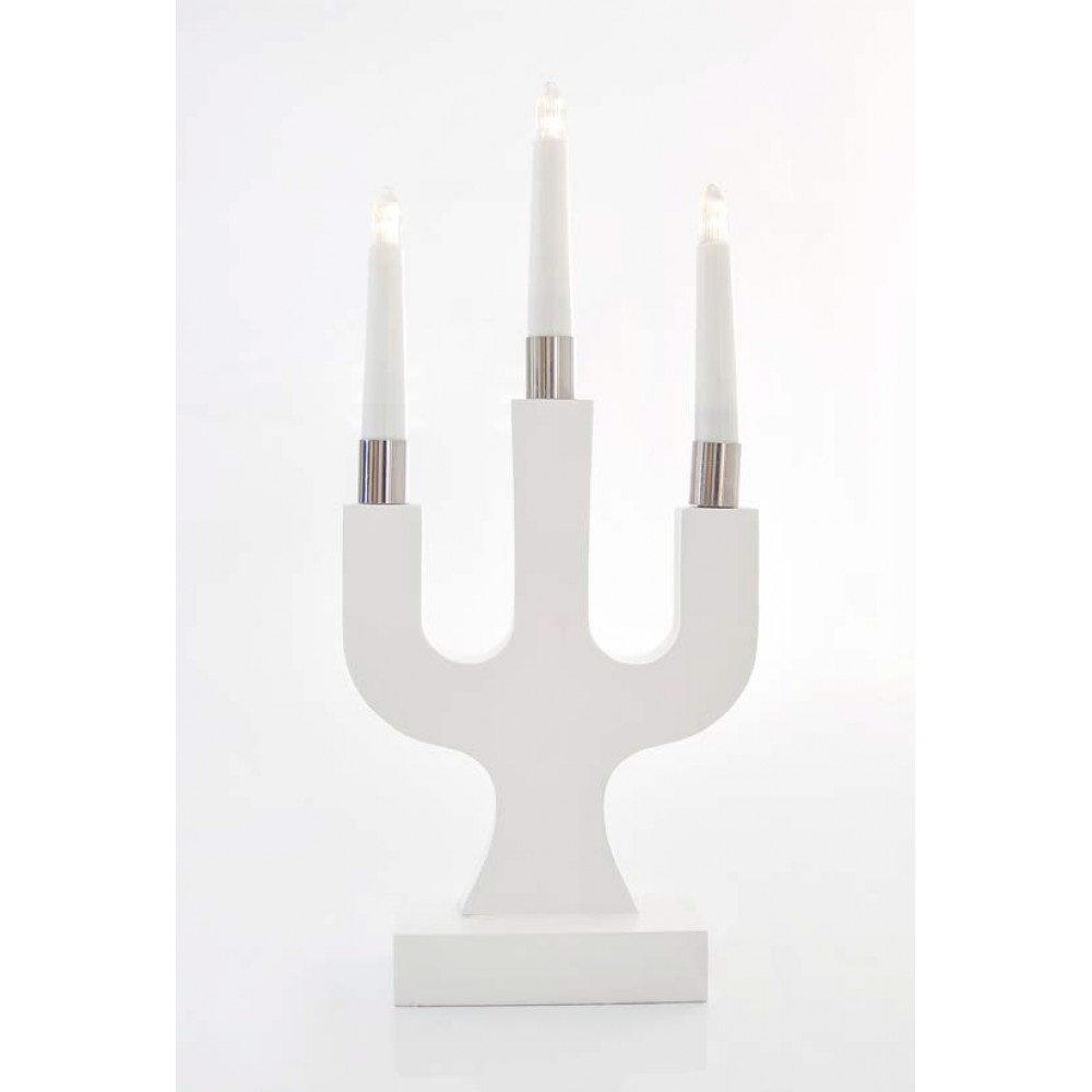 Κηροπήγιο Με 3 LED Κεριά Λευκό - Μπαταρίας 17.5x7x38.5 cm IP20 Magic Christmas