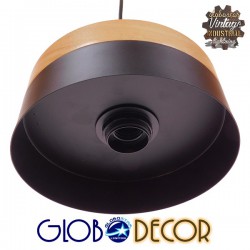 Μοντέρνο Κρεμαστό Φωτιστικό Οροφής Μονόφωτο Μαύρο Μεταλλικό με Φυσικό Ξύλο Καμπάνα Φ18 GloboStar RUHIEL