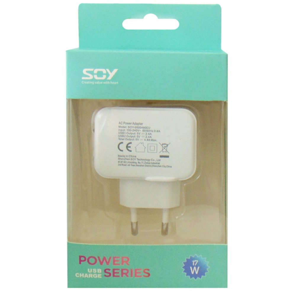 Adaptor Διπολικό Σε 2 USB 4800mA 0500480EU SOY - Top Electronics