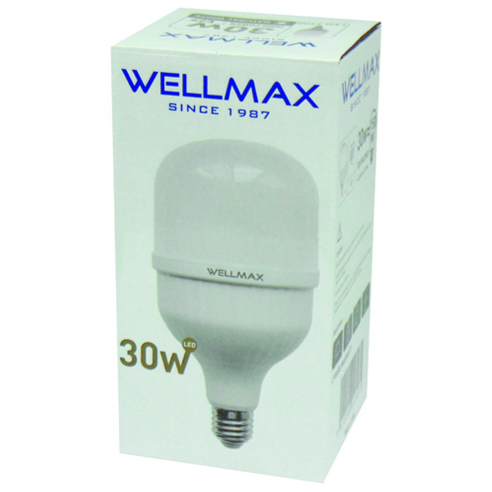 Λάμπα LED High Power E27 30W 176-264VAC 100X175 2300LM 230° 4000K Ουδέτερο Λευκό WELLMAX