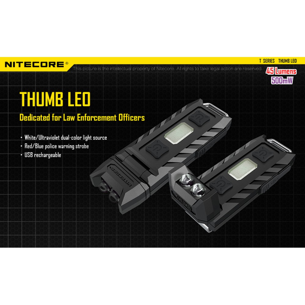 Φακός LED NITECORE THUMB LEO ,Rechargable, 45lumens+500mW UV