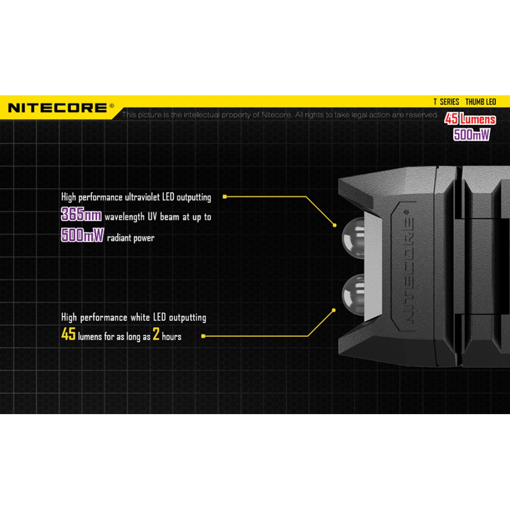 Φακός LED NITECORE THUMB LEO ,Rechargable, 45lumens+500mW UV