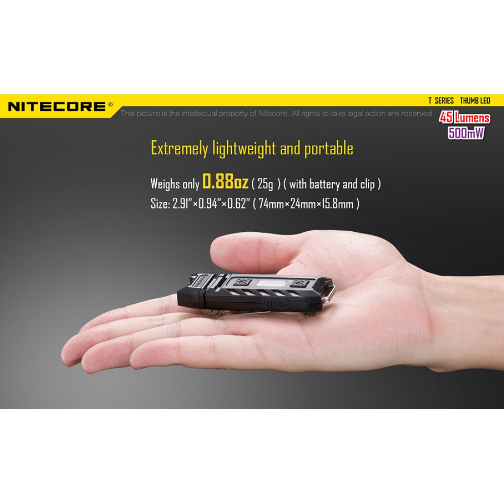 Φακός LED NITECORE THUMB LEO ,Rechargable, 45lumens+500mW UV