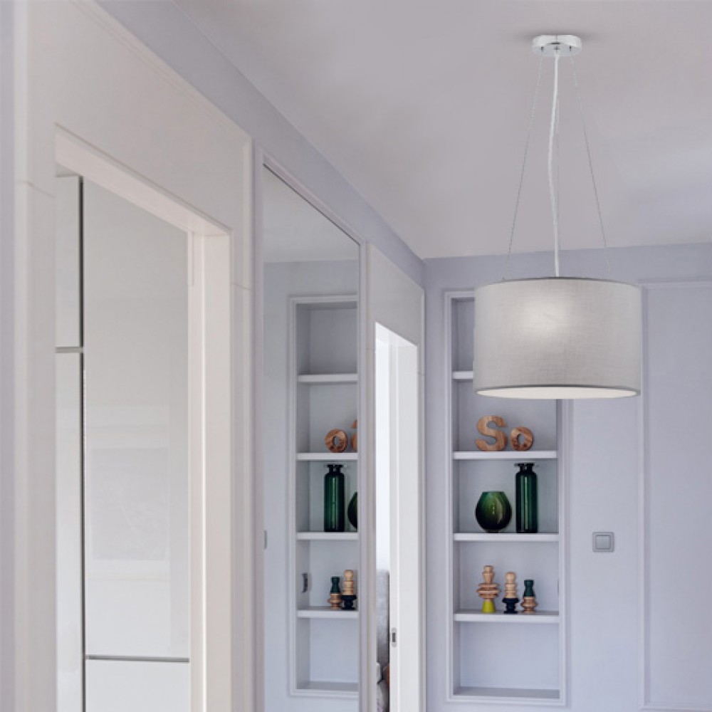 Κρεμαστό Φωτιστικό Με Καπέλο Ανοιχτό Γκρι Και Ανάρτηση Χρώμιο 3xE27 Bristol VIOKEF