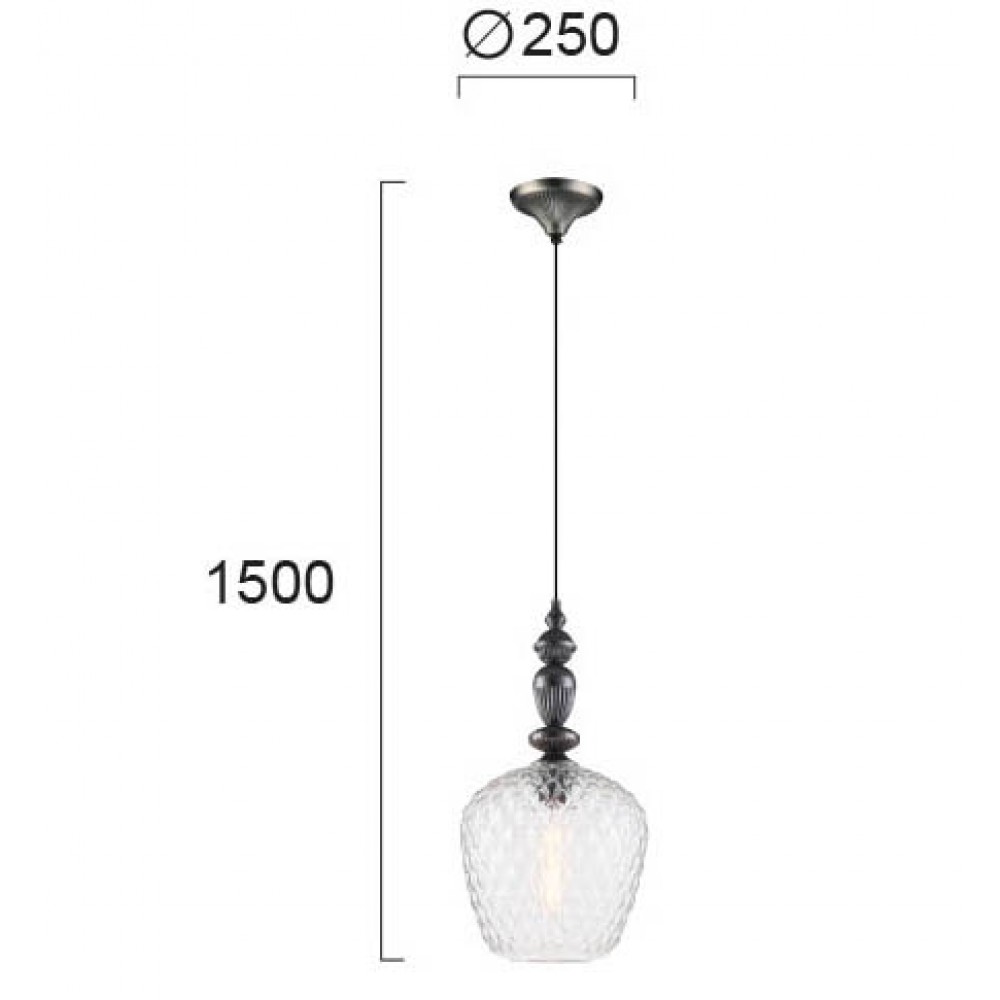 Κρεμαστό Φωτιστικό Με Ανάρτηση Μαύρη-Ασημί Και Ανάγλυφο Γυαλί Σε Φιμέ Χρώμα E27 SALEM VIOKEF