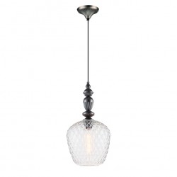 Κρεμαστό Φωτιστικό Με Ανάρτηση Μαύρη-Ασημί Και Ανάγλυφο Γυαλί Σε Διάφανο Χρώμα E27 SALEM VIOKEF