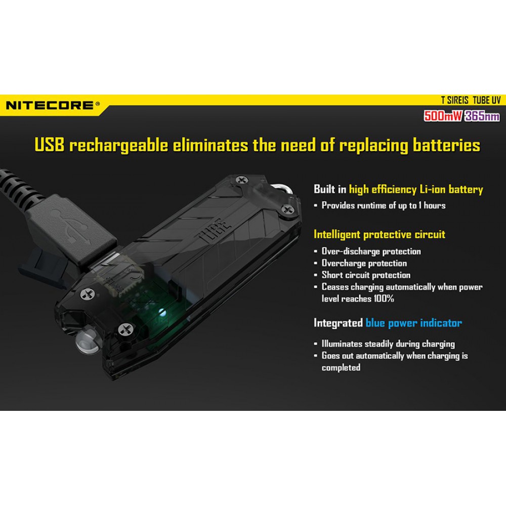 Φακός LED NITECORE TUBE, Μπρελόκ, Rechargable-UV