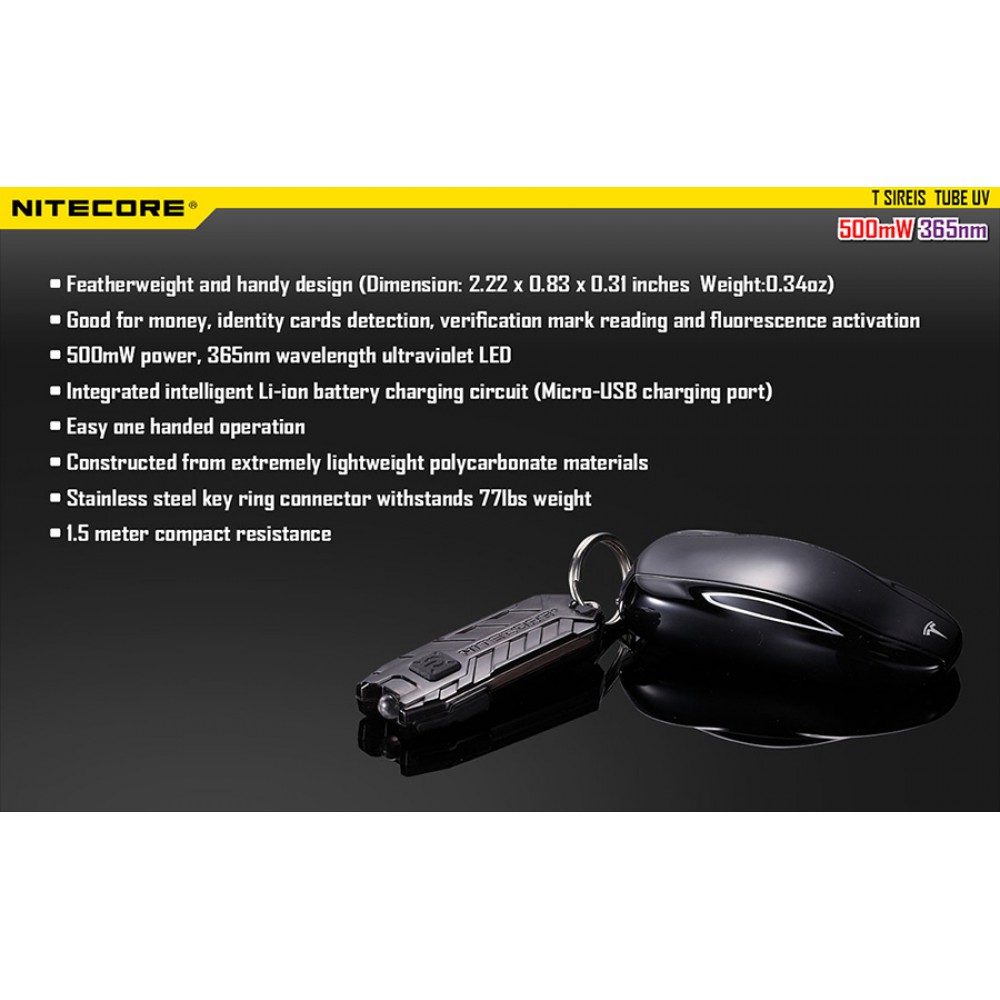 Φακός LED NITECORE TUBE, Μπρελόκ, Rechargable-UV
