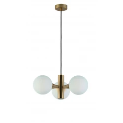 Κρεμαστό Φωτιστικό Με Λευκό Γυαλί Οπάλ Ματ Και Ανάρτηση Χρυσή Ματ 3xE14 Globe VIOKEF