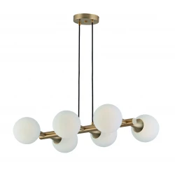 Κρεμαστό Φωτιστικό Ράγα Με Λευκό Γυαλί Οπάλ Ματ Και Ανάρτηση Χρυσή Ματ 6xE14 Globe VIOKEF