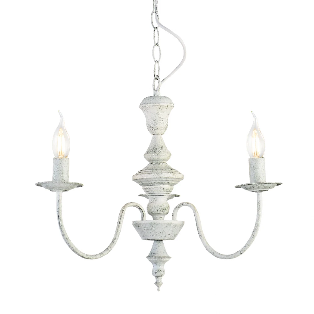 Μεταλλικό Φωτιστικό Πολυέλαιος Με Υφασμάτινο Καλώδιο Και Αλυσίδα Σε Λευκό Πατίνα Χρώμα 3xE14 ACA 