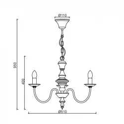 Μεταλλικό Φωτιστικό Πολυέλαιος Με Υφασμάτινο Καλώδιο Και Αλυσίδα Σε Λευκό Πατίνα Χρώμα 3xE14 ACA 