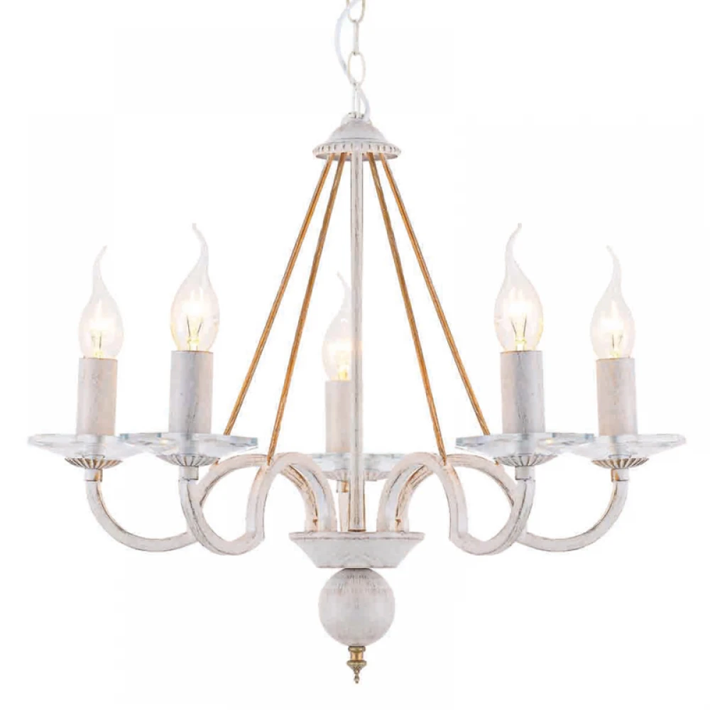 Μεταλλικό Φωτιστικό Πολυέλαιος Σε Λευκό Πατίνα Με Αντικέ Χρυσές Λεπτομέριες Και Κρύσταλλο 5xE14 ACA 