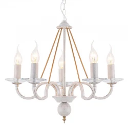 Μεταλλικό Φωτιστικό Πολυέλαιος Σε Λευκό Πατίνα Με Αντικέ Χρυσές Λεπτομέριες Και Κρύσταλλο 5xE14 ACA 