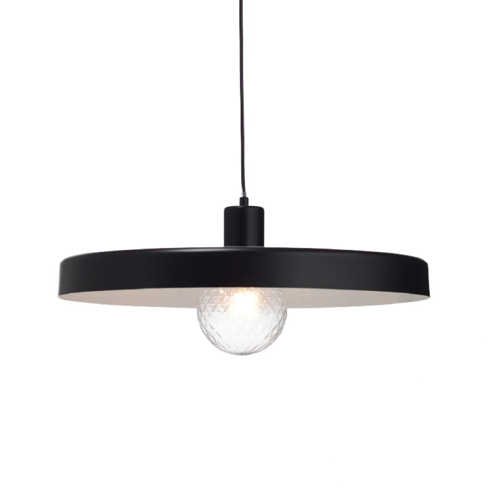 Μεταλλικό Κρεμαστό Φωτιστικό Καμπάνα Με PVC Καλώδιο Ø500 Μαύρό Ματ (Λευκό εσωτερικό) 1xE27 ACA 