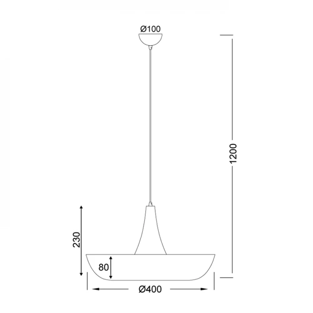 Μεταλλικό Κρεμαστό Φωτιστικό Με Αντίστροφη Καμπάνα Ø400 Γυαλιστό Μαύρο 1xE27 ACA