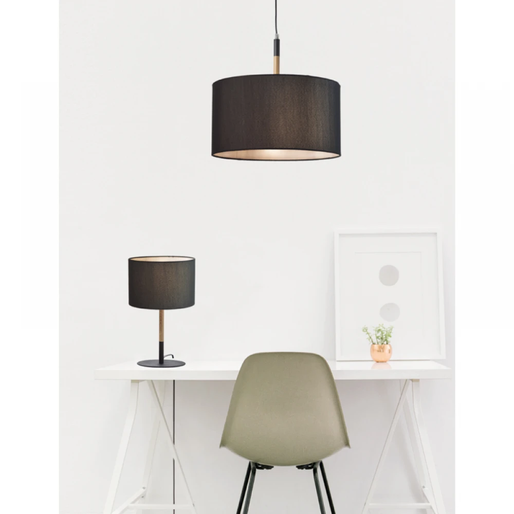 Μεταλλικό Κρεμαστό Φωτιστικό Με Υφασμάτινο Μαύρο Καπέλο Και Ανάρτηση Ø250 1xE27 ACA