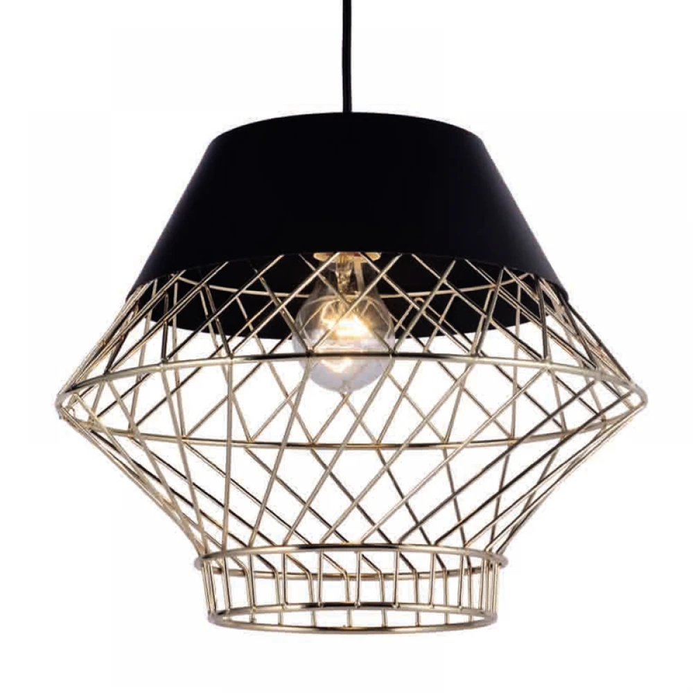 Vintage Κρεμαστό Φωτιστικό Καμπάνα ΜΑΥΡΟ-ΟΡΕΙΧΑΛΚΟ 1xE27 MADONNA - ACA