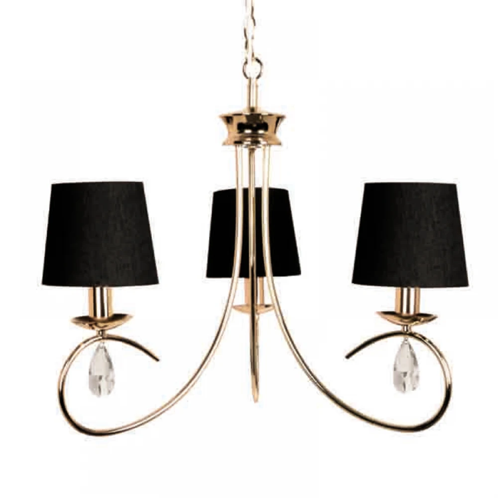 Μεταλλικό Φωτιστικό Πολυέλαιος Χρυσοχάλκινο Με Μαύρα Σαγρέ Υφασμάτινα Καπέλα Και Κρύσταλλα 3xE14 ACA 