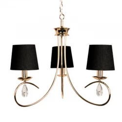 Μεταλλικό Φωτιστικό Πολυέλαιος Χρυσοχάλκινο Με Μαύρα Σαγρέ Υφασμάτινα Καπέλα Και Κρύσταλλα 3xE14 ACA 