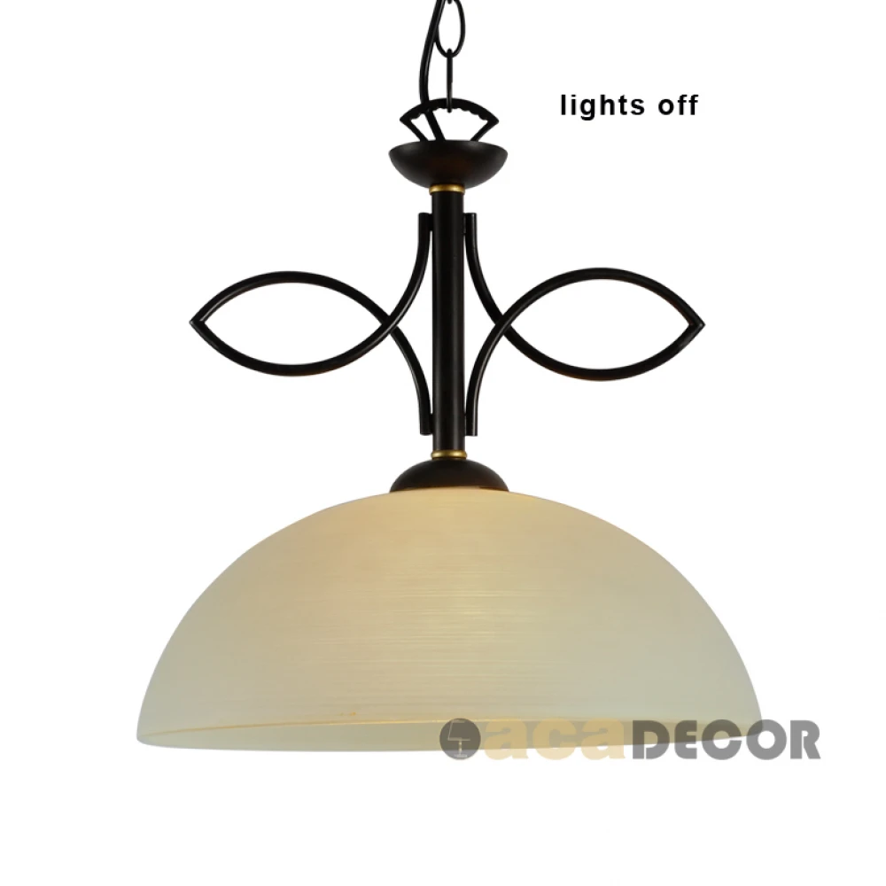 Κρεμαστό Σκούρο Καφέ Φωτιστικό 1xE27 Με Αντικέ Χρυσές Λεπτομέρειες Και Μελί Γυαλί Με Γραμμές Aca Decor