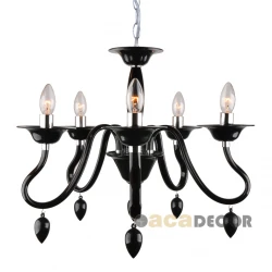 Μαύρο Ακρυλικό Φωτιστικό Πολυέλαιος 5xE14 Μεγάλης καθαρότητας Και Διαφάνειας Με Λεπτομέρειες Χρώμιου