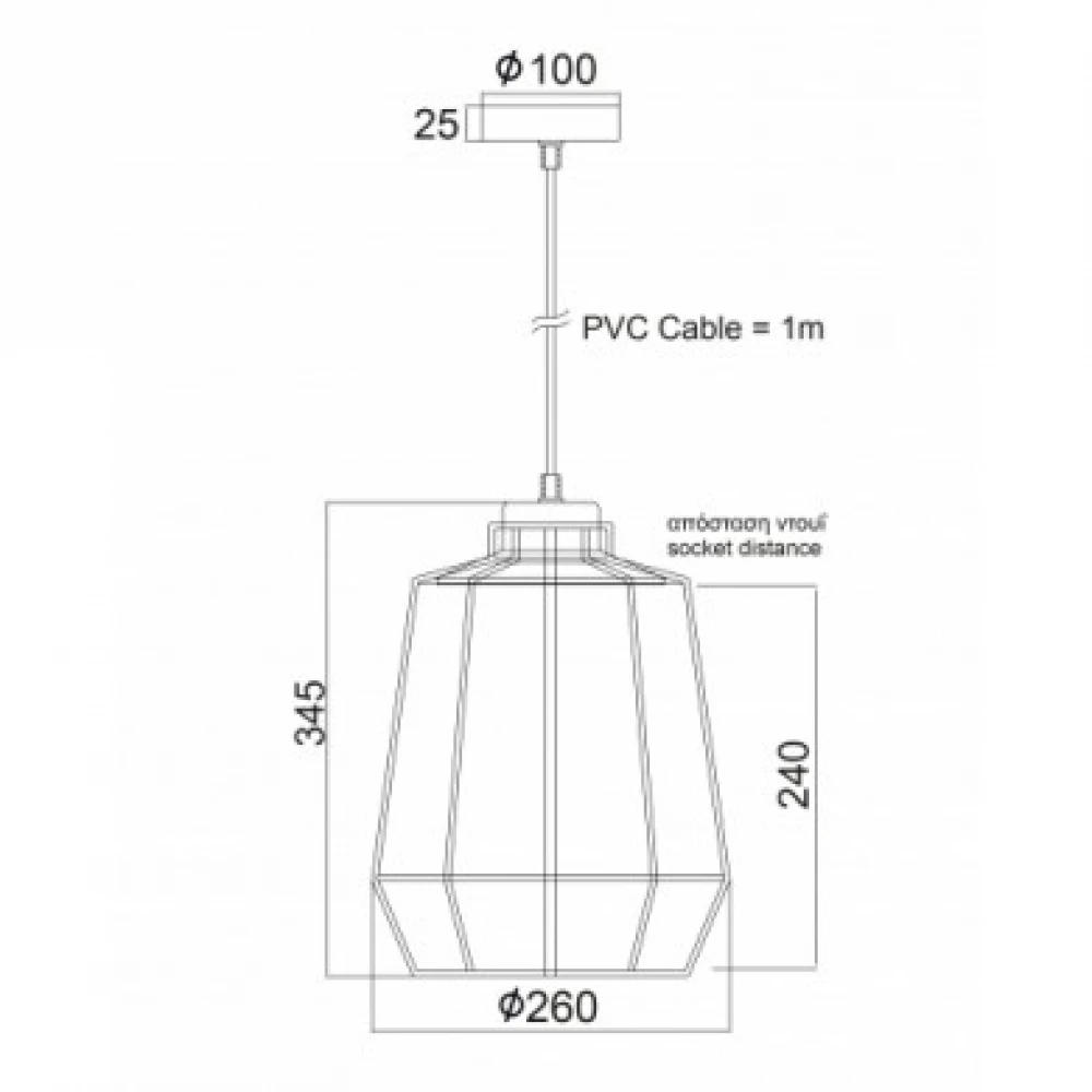 Vintage Φωτιστικό Οροφής Κλουβί Μεταλλικό Πλέγμα  με Ξύλο Φ26 1xE27 ACA
