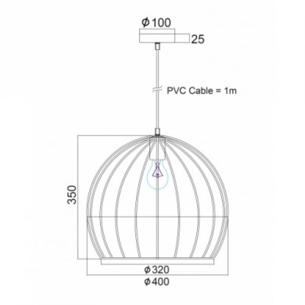 Vintage Κρεμαστό Φωτιστικό Οροφής Κλουβί Μαύρο Ματ Φ40 1xE27 Aca Decor