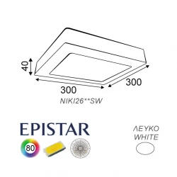 26W LED SMD Τετράγωνο Slim Panel Σε Λευκό Χρώμα 120º 230V IP44 NIKI-ALPI ACA